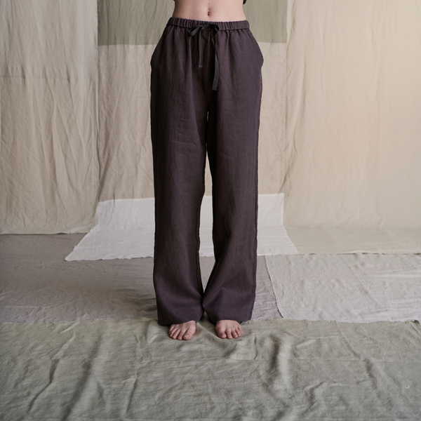 100% Linen Wide Leg Pants in Kohl