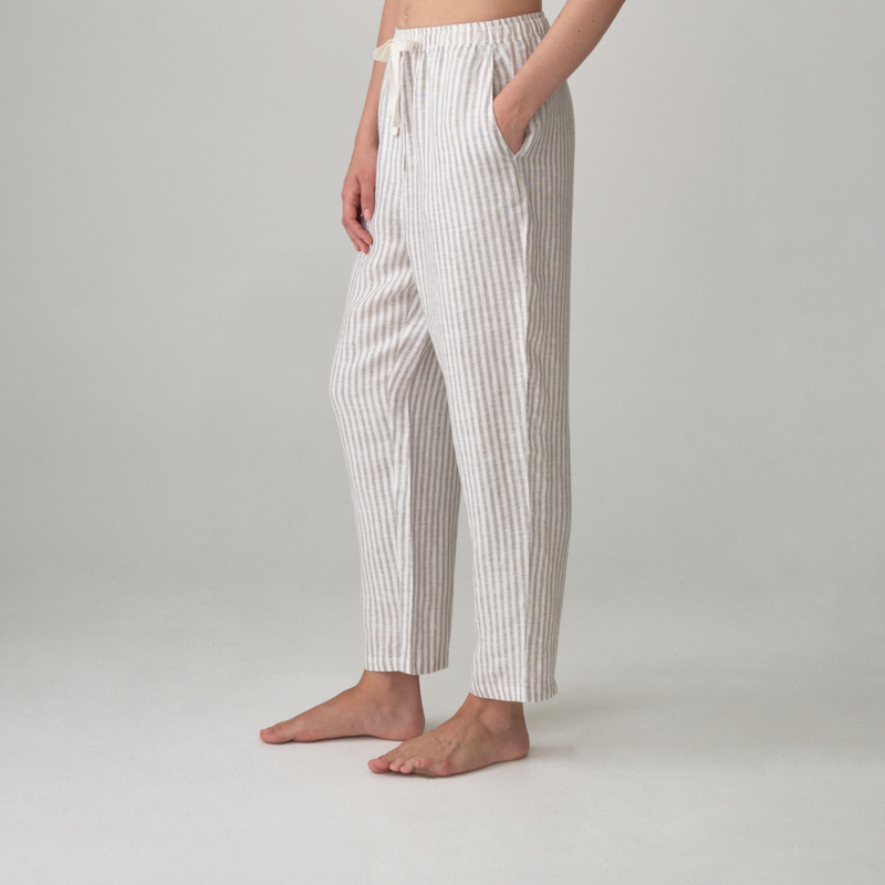 100% Linen Pants in Grey & White Stripe