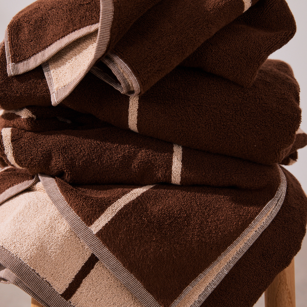 100% Organic Cotton Towels in Cocoa & Ivory Stripe
