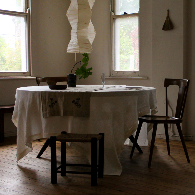 100% Linen Table Runner with Hem Stitch & Embroidery Detail in Natural