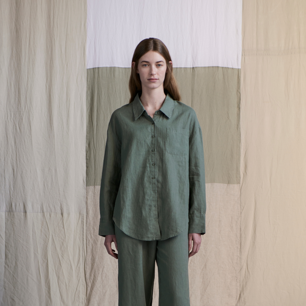 100% Linen Oversized Shirt in Khaki