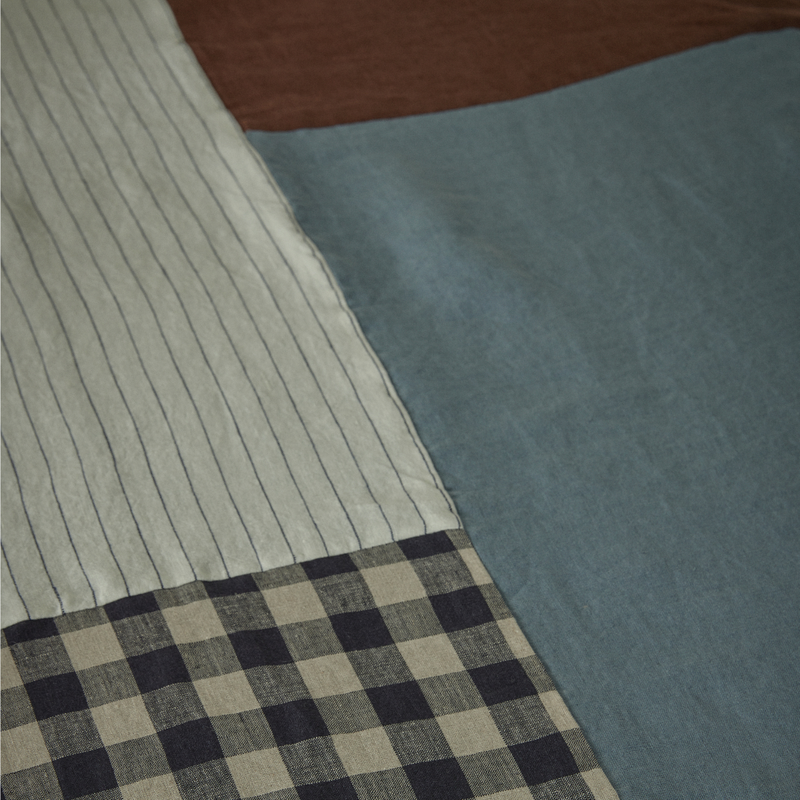 Atelier Patchwork Bedcover in Pinstripe, Gingham, Cocoa & Midnight