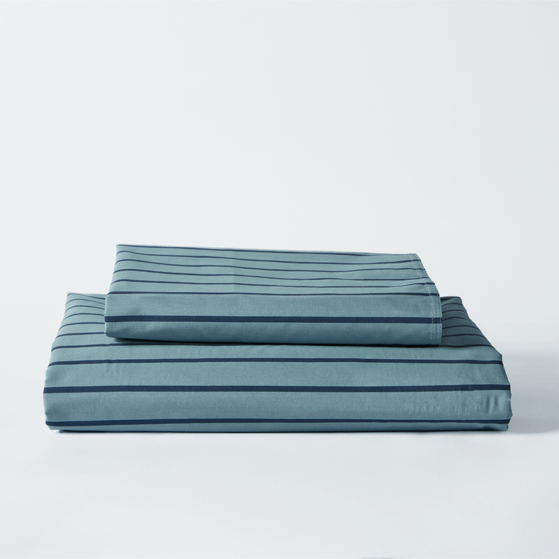 Organic Cotton Percale 300TC Duvet Set in Mineral & Navy Stripe
