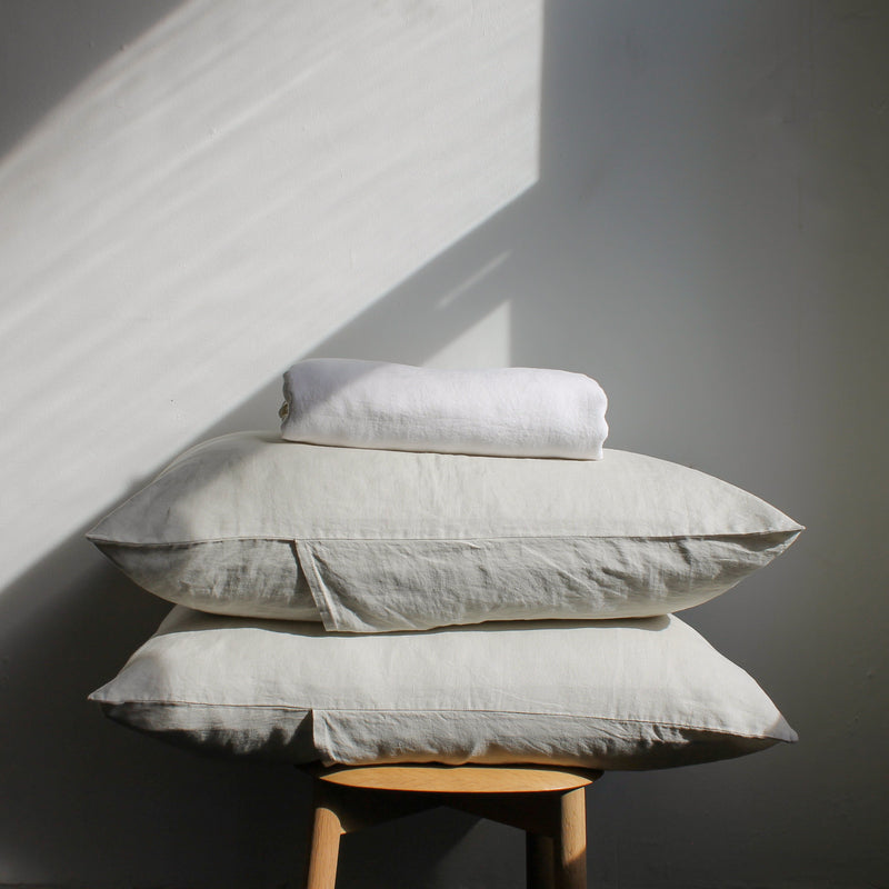 100% Linen Mixed Duvet Set - White & Dove Grey