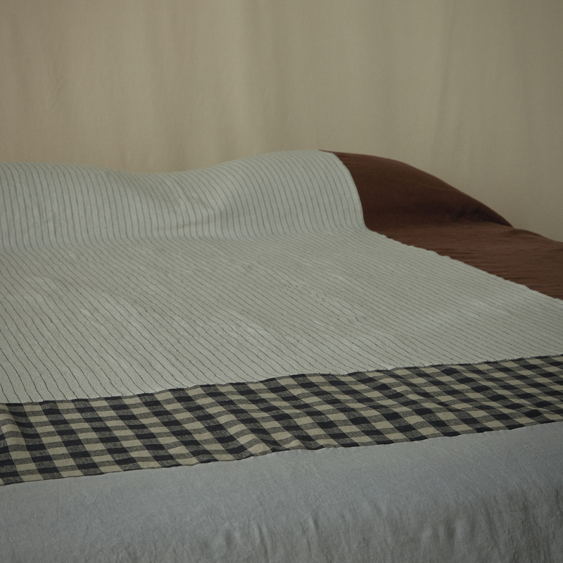 Atelier Patchwork Bedcover in Pinstripe, Gingham, Cocoa & Midnight