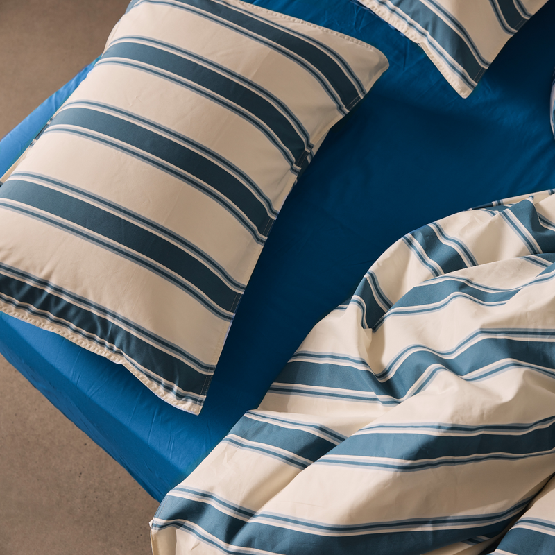 Organic Cotton Percale Pillowslip set (of two) in Blue Stripe