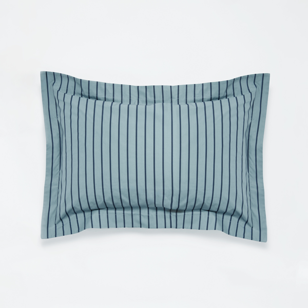 Organic Cotton 300TC Percale Sham Pillowslip set (of two) in Mineral & Navy Stripe