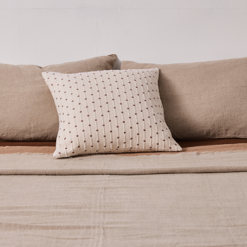 100% Organic Textured Cotton Square Cushion in Off White & Umber