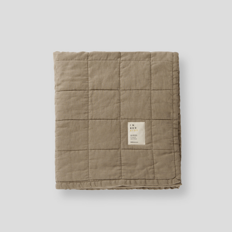 100% Linen Kids Two Tone Quilted Bed Cover in Chestnut & Mist