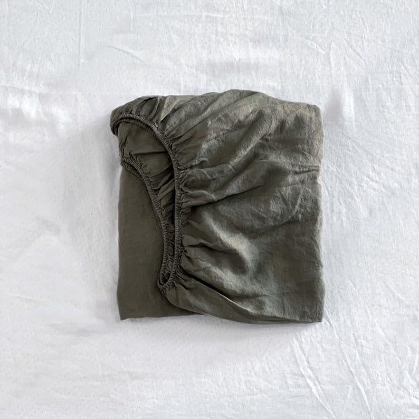 Linen Fitted Sheet in Khaki- Warehouse Sale