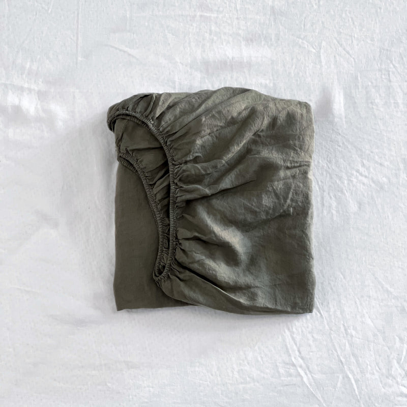 Linen Fitted Sheet in Khaki- Warehouse Sale