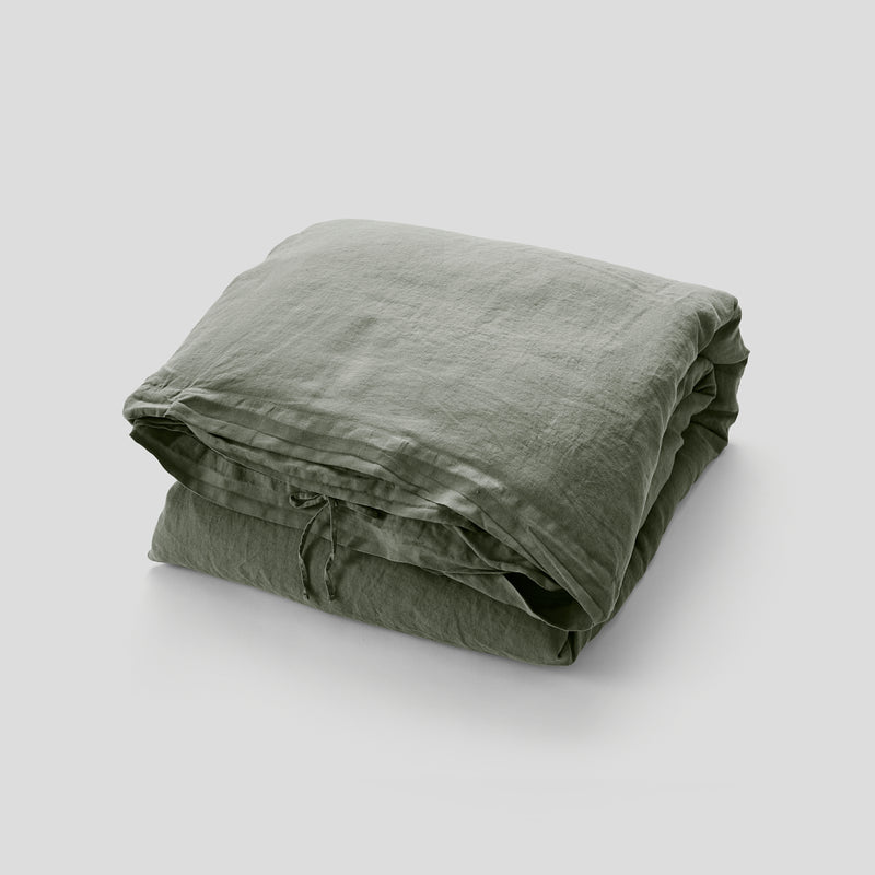 100% Linen Mixed Duvet Set - Khaki & Mist