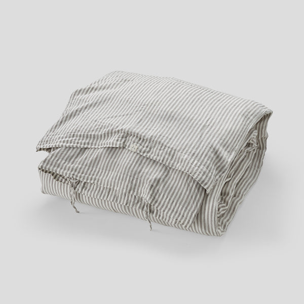 100% Linen Duvet Set Grey & White Stripe