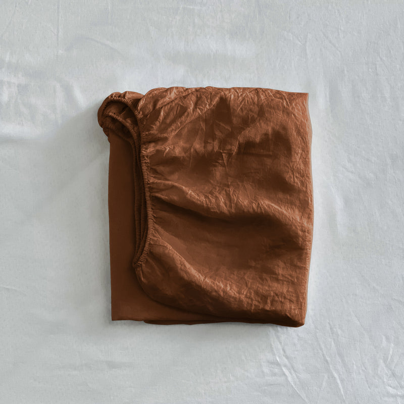 Linen Fitted Sheet in Toffee - Warehouse Sale