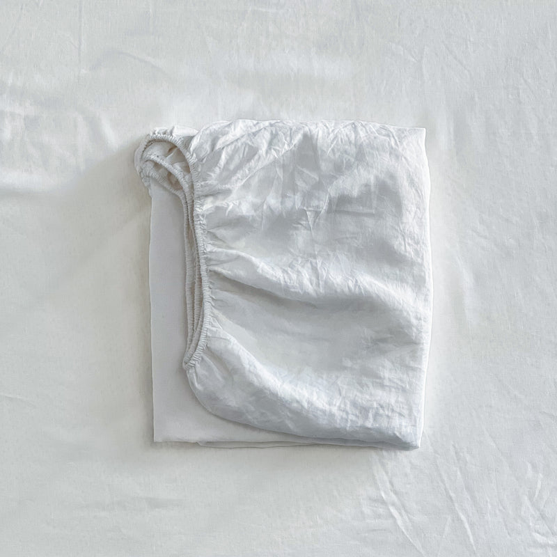 Linen Fitted Sheet in White - Warehouse Sale