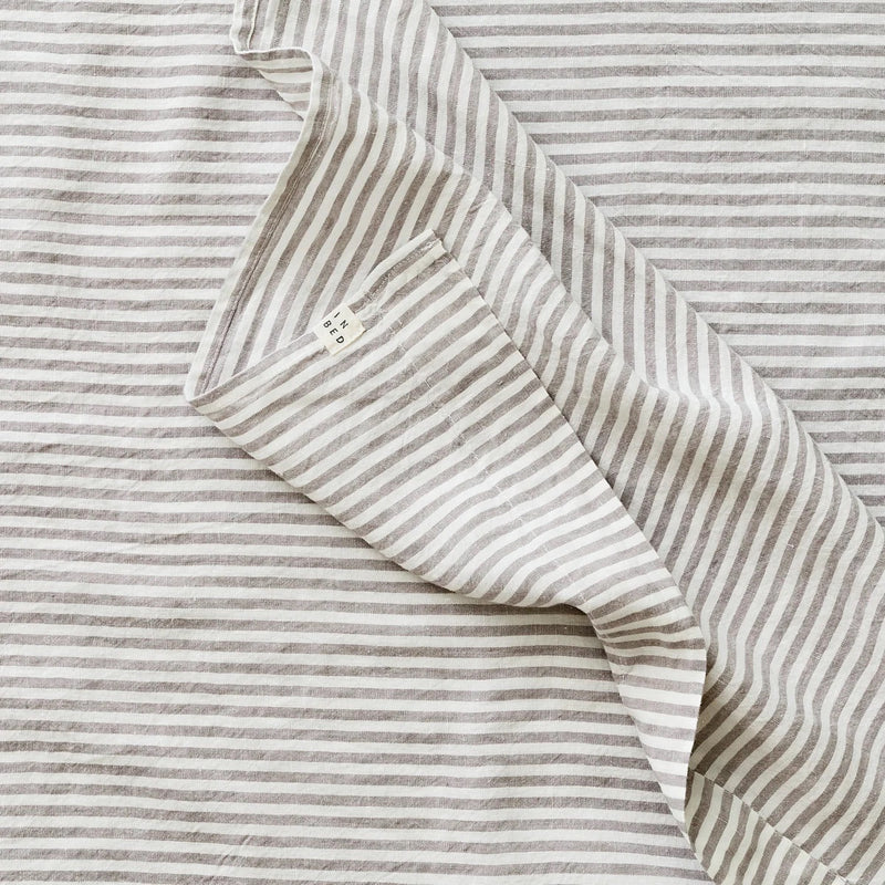 100% Linen Sheet Set Grey & White Stripe