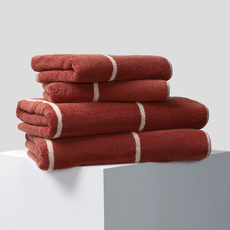 100% Organic Cotton Bath Towel Set in Oxblood & Peach Stripe