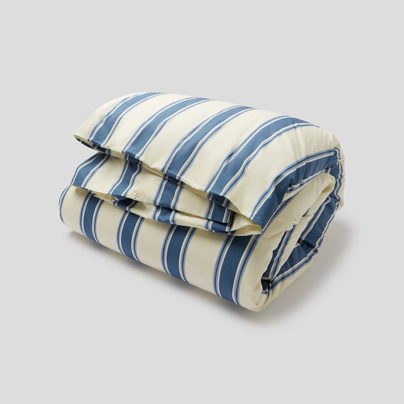 Organic Cotton Percale Duvet Cover in Blue Stripe