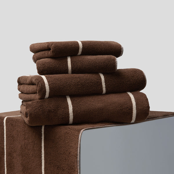 Organic Cotton Bath Sheet & Mat Set Cocoa Stripe