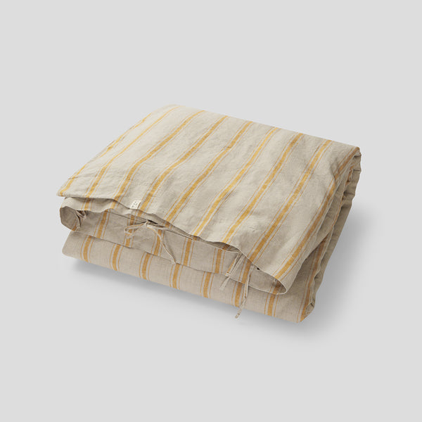 100% Linen Duvet Cover in Marigold Stripe