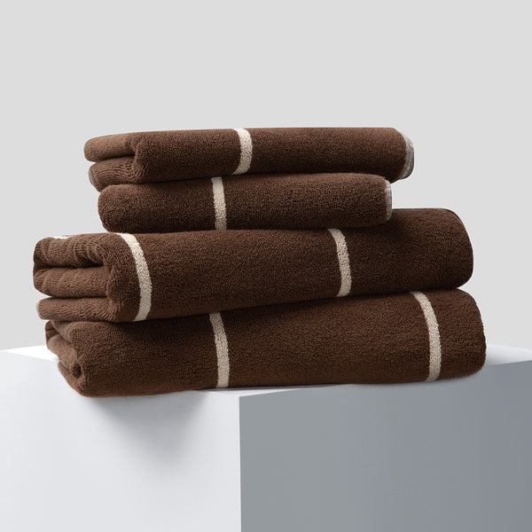 100% Organic Cotton Bath Towel Set Cocoa Stripe