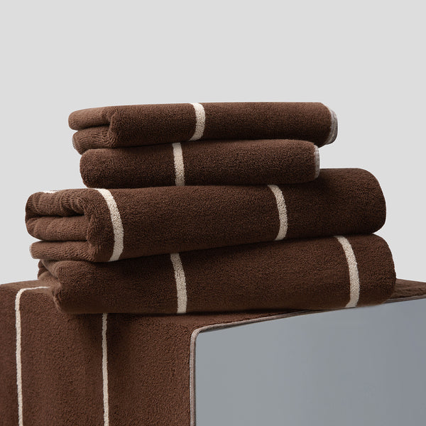 Organic Cotton Bath Towel & Mat Set Cocoa Stripe