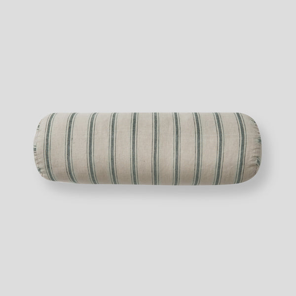 100% Linen Bolster Cushion in Pine Stripe