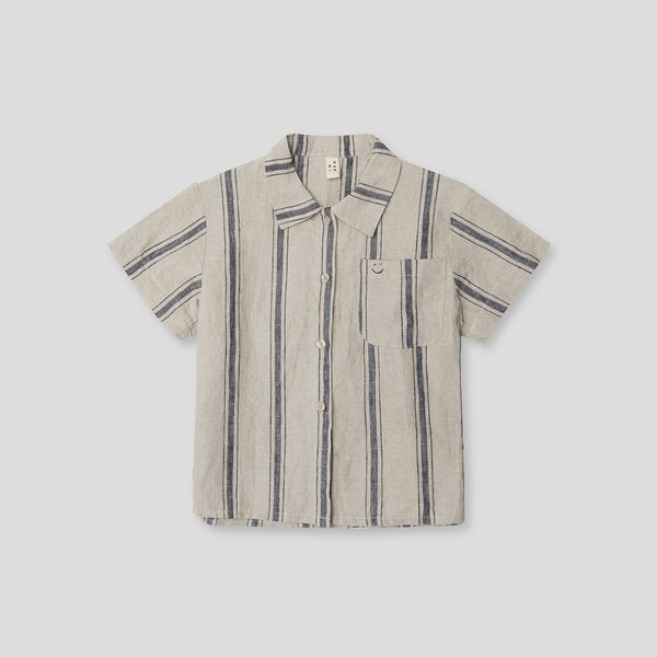 100% Linen Kids Short Sleeve Shirt in Navy Stripe