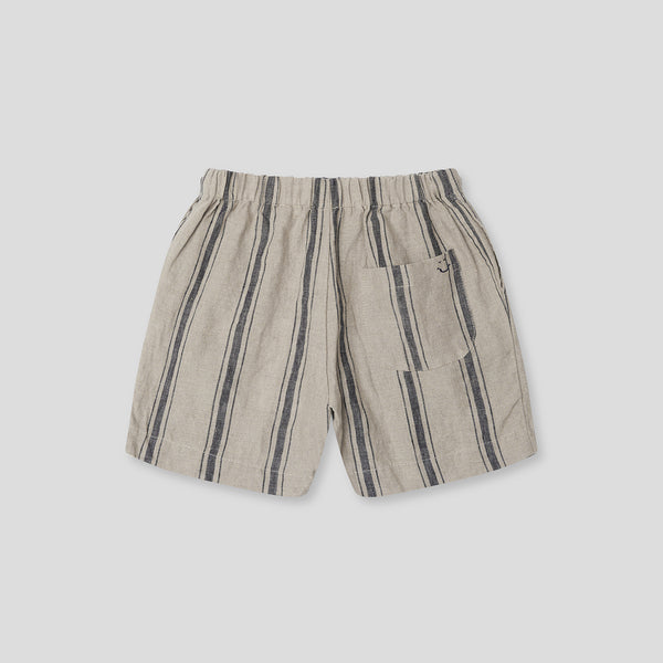 100% Linen Kids Short in Navy Stripe