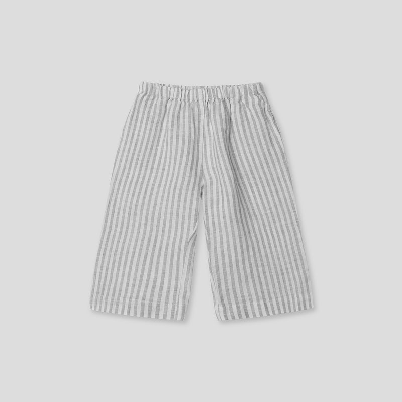 100% Linen Kids Pant in Grey & White Stripe