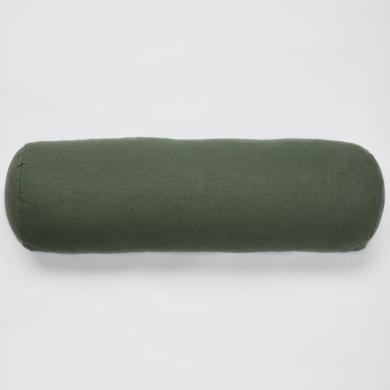 100% Linen Bolster Cushion in Forest