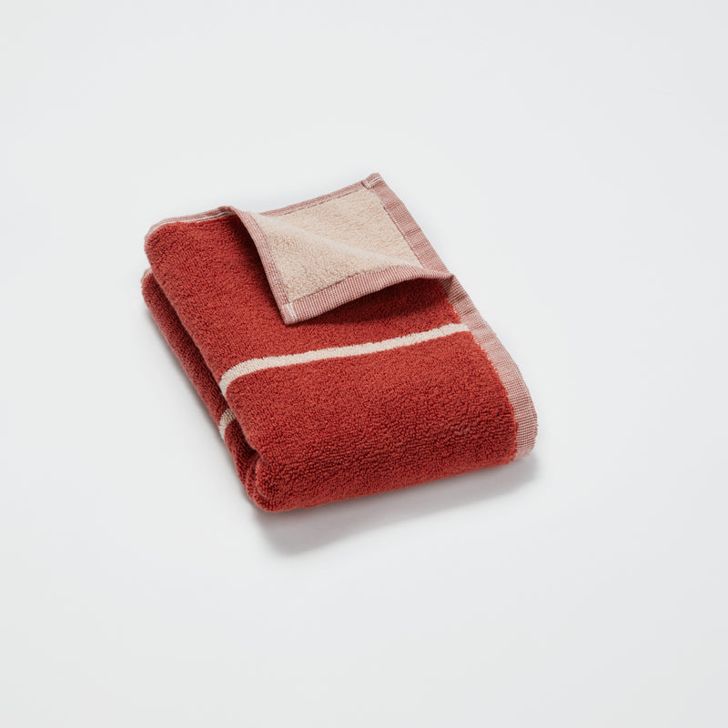 100% Organic Cotton Hand Towel in Oxblood & Peach