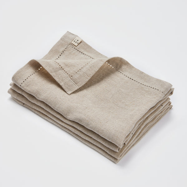 100% Linen Napkin Set with Hem Stitch Detail in Natural