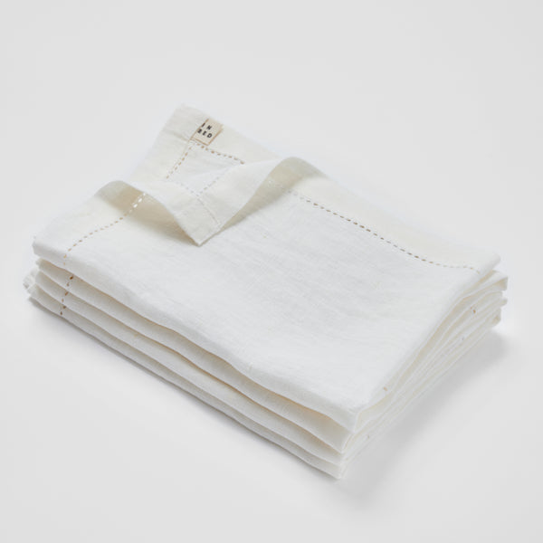 100% Linen Napkin Set with Hem Stitch Detail in White