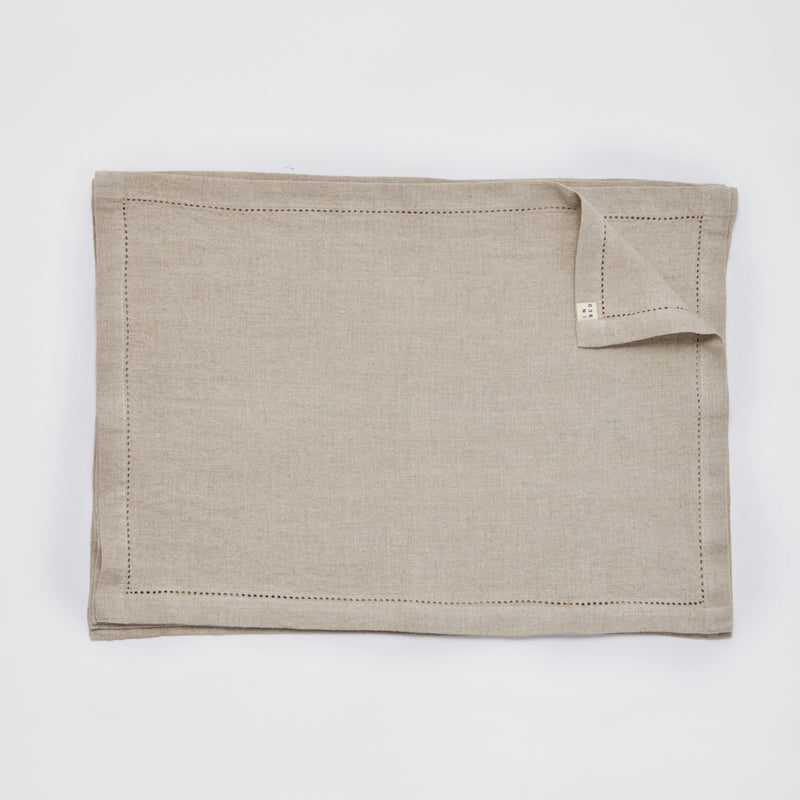 100% Linen Placemat Set with Hem Stitch Detail in Natural