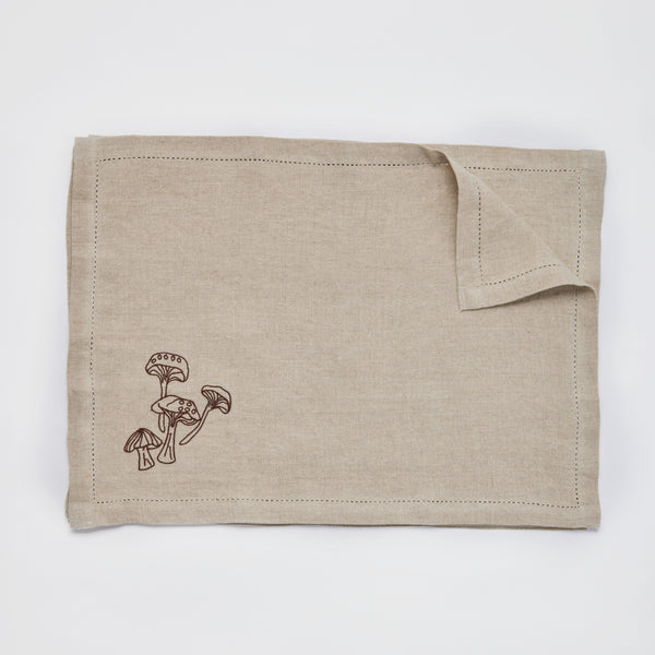 100% Linen Placemat Set with Hem Stitch & Embroidery Detail in Natural