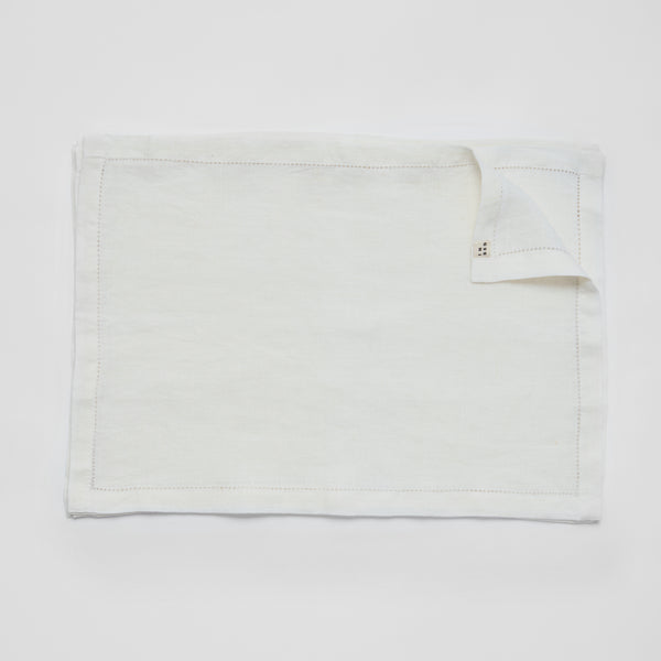 100% Linen Placemat Set with Hem Stitch Detail in White