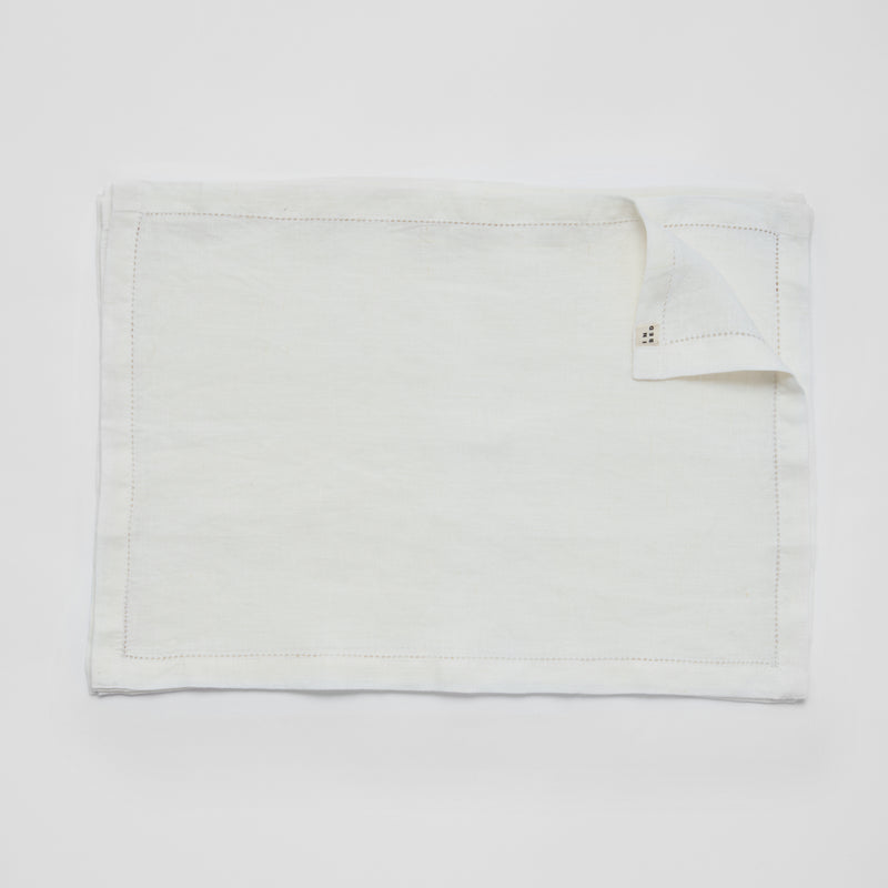 100% Linen Placemat Set with Hem Stitch Detail in White