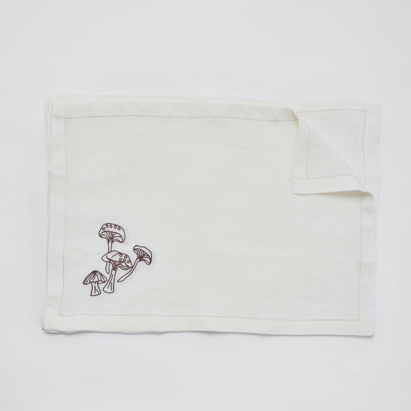 100% Linen Placemat Set with Hem Stitch & Embroidery Detail in Off White