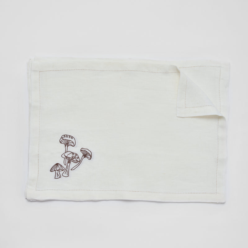 100% Linen Placemat Set with Hem Stitch & Embroidery Detail in White