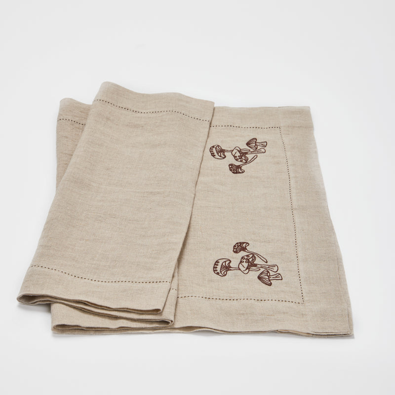 100% Linen Table Runner with Hem Stitch & Embroidery Detail in Natural