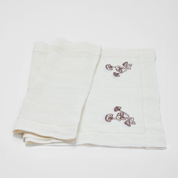 100% Linen Table Runner with Hem Stitch & Embroidery Detail in White