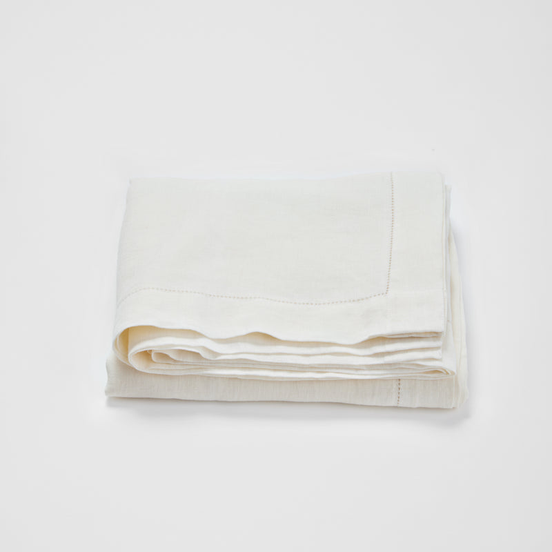 100% Linen Table Cloth with Hem Stitch Detail in Off White