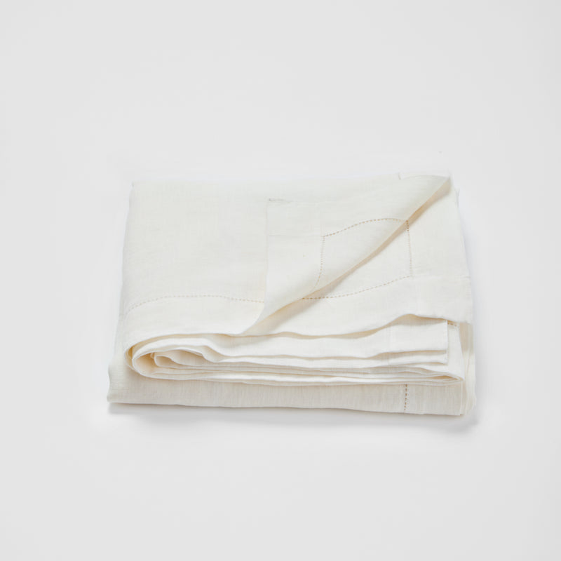 100% Linen Table Cloth with Hem Stitch Detail in White