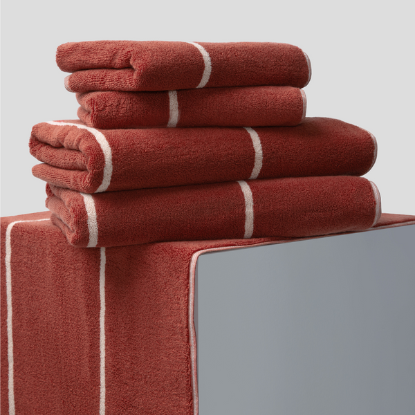 Organic Cotton Bath Towel & Mat Set Oxblood Stripe