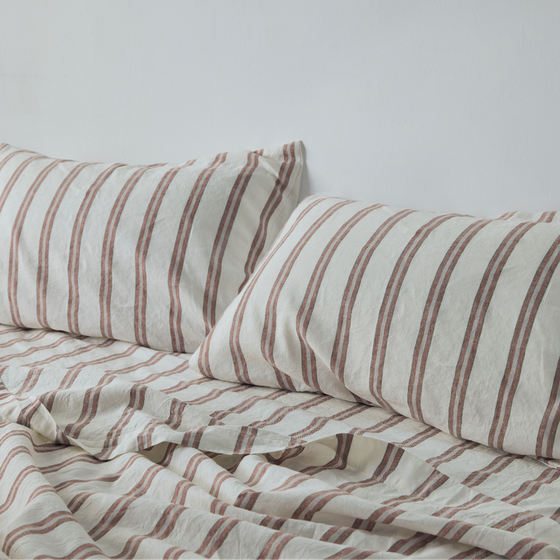 Linen & Cotton Fitted Sheet in Rust & Slate stripe – IN BED Store