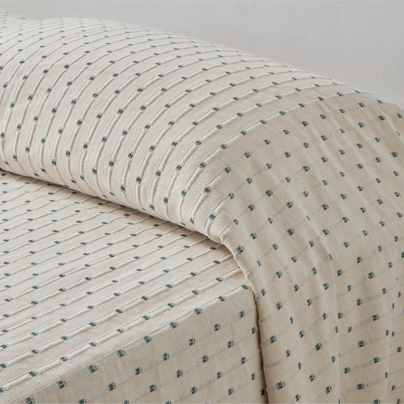 100% Organic Textured Cotton Oversized Bed Cover in Off White with Lake