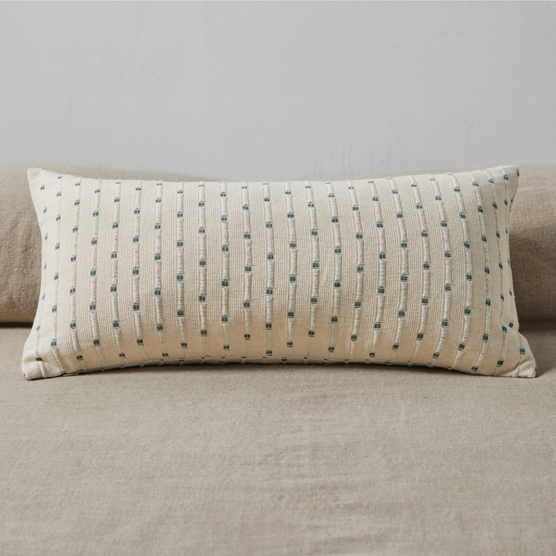 100% Organic Textured Cotton Rectangle Cushion Cover in Off White with Lake