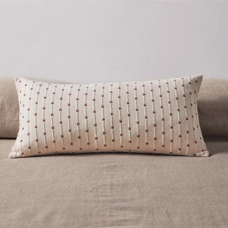 100% Organic Textured Cotton Rectangle Cushion Cover in Off White with Umber