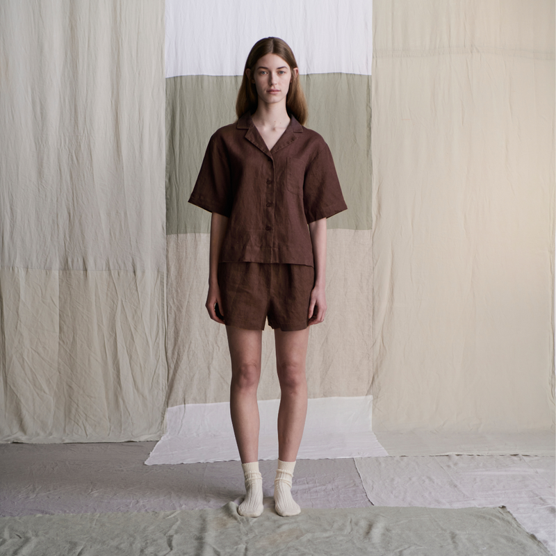 100% Linen Sleepwear Set in Cocoa - Womens